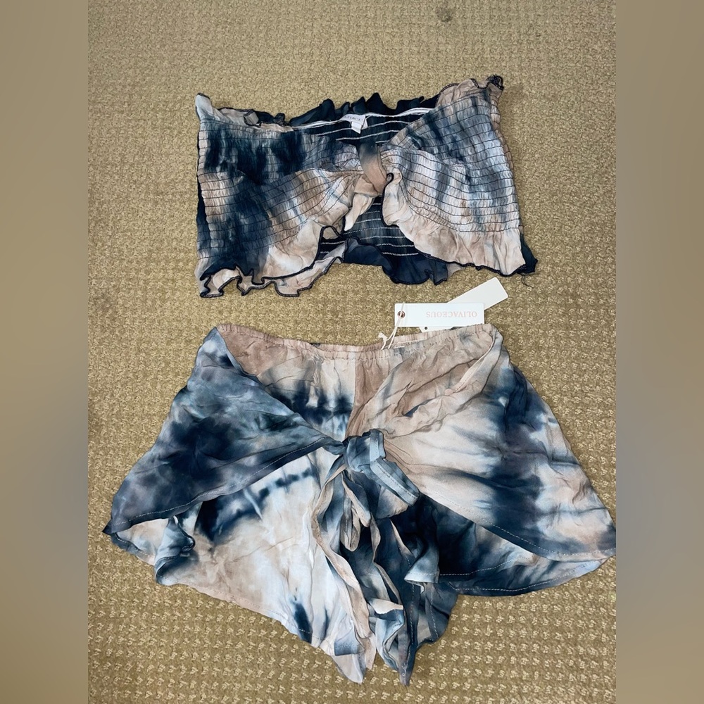 Olivaceous bandeau and shorts set
